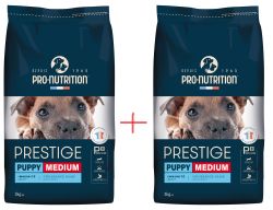 PRESTIGE DOG PUPPY MEDIUM 3 kg + 3 kg Опаковка ГРАТИС - Пълноценна храна за подрастващи кученца от средни породи, както и за женски кучета в края на бременността или в периода на кърмене. Произведена във Франция.