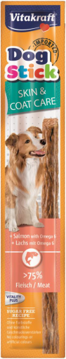 Лакомства за кучета - Vitakraft Dog Stick Skin&Coat Care - Саламена пръчица със сьомга и Омега-6