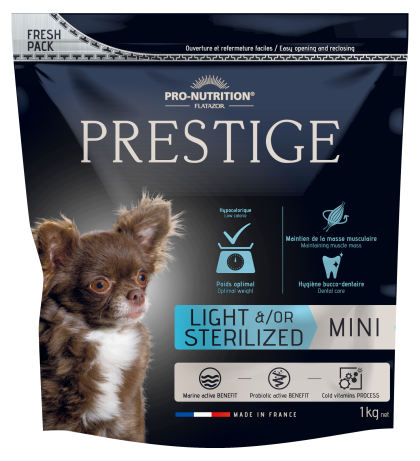 Prestige ADULT MINI LIGHT &/OR STERILIZED  Пълноценна храна за кучета от дребни породи със склонност към напълняване и/или кастрирани кучета  1 kg