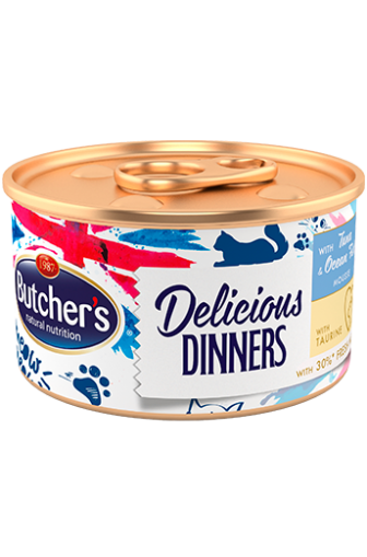 Butcher's Delicious Dinners Mousse 85г - Консервирана храна за котки, мус с риба тон и океанска риба