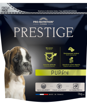 PRESTIGE Puppy Пълноценна храна за подрастващи кучета от всички породи, както и за женски кучета от всички породи в края на бременността или в периода на кърмене 1 kg , ПРЕСТИЖ ПЪПИ 1 кг