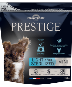 Prestige ADULT MINI LIGHT &/OR STERILIZED  Пълноценна храна за кучета от дребни породи със склонност към напълняване и/или кастрирани кучета  1 kg