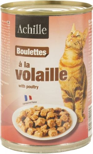 Ахил - Френска консерва за котки с птиче в грейви сос - 410 г
