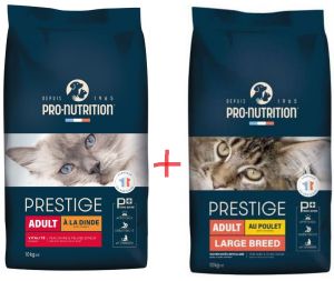 ПРОМО КОМПЛЕКТ PRESTIGE CAT ADULT с ПУЙКА 10 kg + 10 kg PRESTIGE CAT ADULT LARGE BREED  - Пълноценни храни за пораснали котки. Произведени във Франция. 