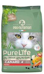 Pure Life for cats ADULT with Duck  2 кг - Пълноценна храна за пораснали котки на възраст над 1 г., с ПАТИЦА. Произведена във Франция. 0% зърно, 85% от протеините с животински произход.  