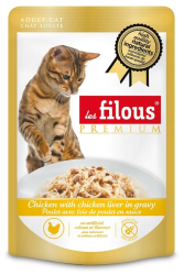les filous® premium – Пауч за котки Пиле с късчета Пилешки черен дроб в сос  Без зърно, без изкуствени оцветители и овкусители