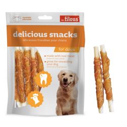 LES FILOUS Chicken wrap rawhide ЗУСУКАНИ СОЛЕТИ С ПИЛЕШКО, лакомство за куче, 100 г