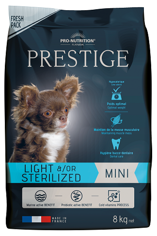 Prestige Adult LIGHT &/OR STERILIZED Пълноценна храна за кучета със склонност към наднормено тегло и/или кастрирани кучета от всички породи 8 kg