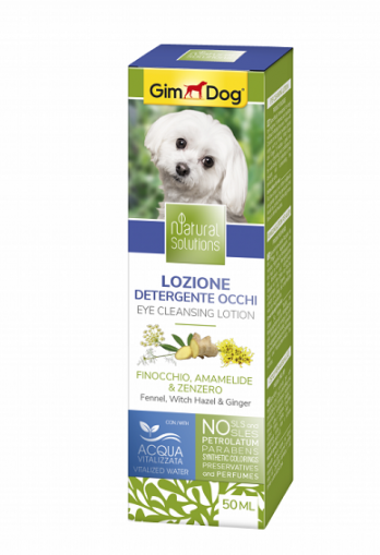 Лосион за почистване на очи за кучета 50 мл - GimDog Natural Solutions - с див копър, хамамелис и джинджифил
