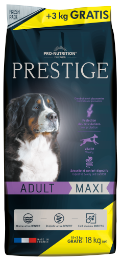 PRESTIGE Adult Maxi Пълноценна храна за пораснали кучета от едри породи 15+3 кг gratis, ПРЕСТИЖ АДУЛТ МАКСИ 15 кг+3 кг гратис