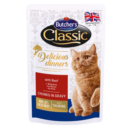 Butcher's Delicious Dinners 100г - Хапки в сос Грейви за котки, с говеждо