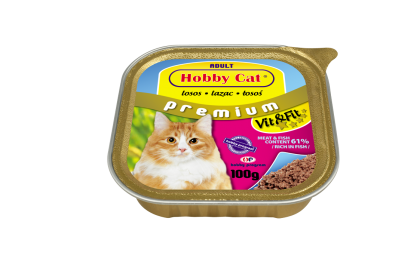 Hobby Cat Adult - консерва за котки с риба, вкл. сьомга, 100 г, високо съдържание на месо