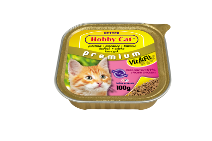 Hobby Cat Kitten - консерва за подрастващи котки 100 г, с пиле, с високо съдържание на месо
