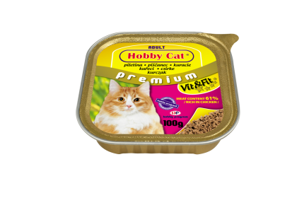 Hobby Cat Adult - консерва за котка с пилешко, 100 г, високо съдържание на месо