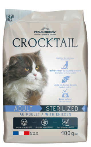 Crocktail ADULT STERILIZED with chicken Пълноценна храна за кастрирани котки С ПИЛЕШКО 400 g