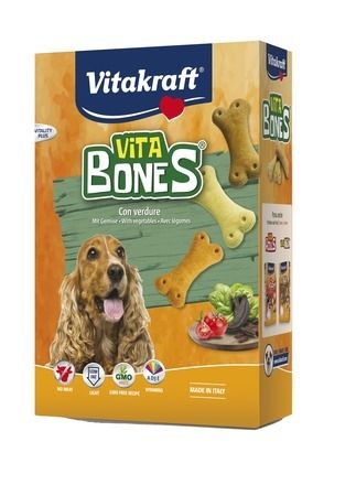 VITA BoneS ® – бисквити със зеленчуци  Допълваща храна за кучета (лакомство). БЕЗ ГМО и МЕСО! С ниско съдържание на мазнини и с добавени витамини за повече  жизненост!
