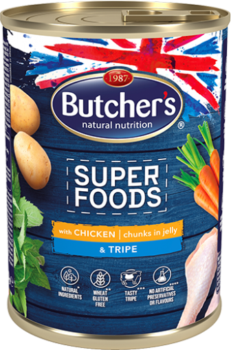 Butcher's Superfoods 400г - Хапки в желе за кучета, с пилешко и шкембе
