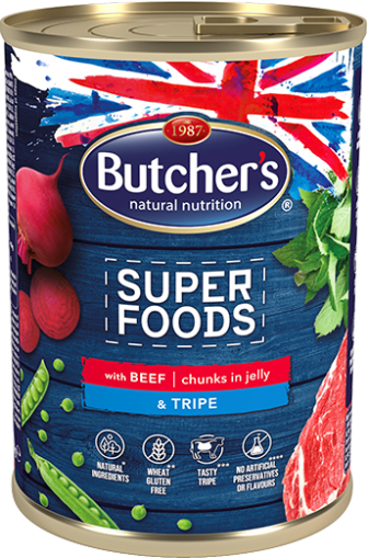 Butcher's Superfoods 400г - Хапки в желе за кучета, с говеждо и шкембе