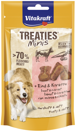 Лакомства за кучета - TREATIES MINIS ® 48g – Сочни мини хапки за кучета с говеждо и моркови