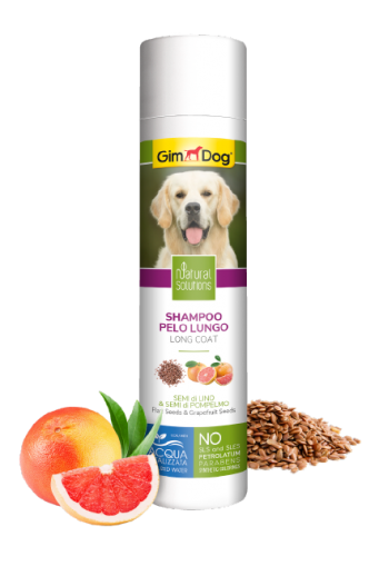 Шампоан за дългокосмести кучета 250 мл - GimDog Natural Solutions - със семена от лен и грейпфрут