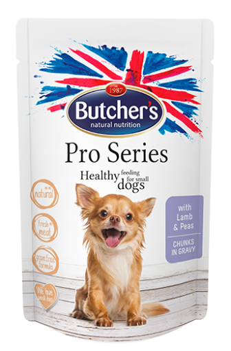 Butcher's Pro Series 100г - Хапки в сос Грейви за кучета от дребни породи, с агнешко и грах