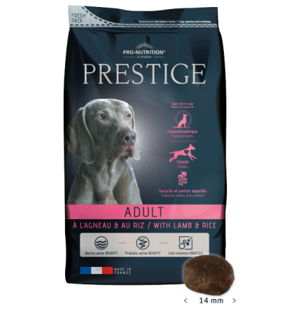 Prestige Adult Lamb & Rice 3кг- Пълноценна храна за пораснали кучета от всички породи. Подходяща също и за чувствителни кучета.