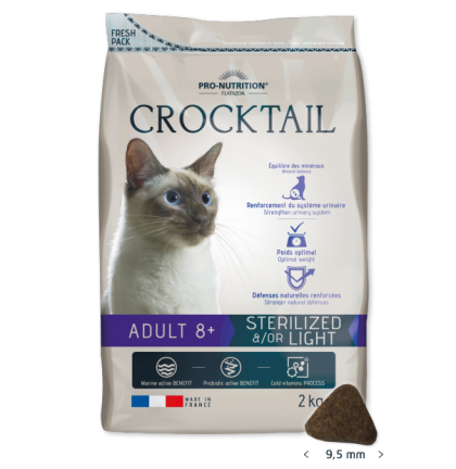 Crocktail ADULT 8+ STERILIZED &/OR LIGHT Пълноценна храна за кастрирани котки над 8 години 2 kg