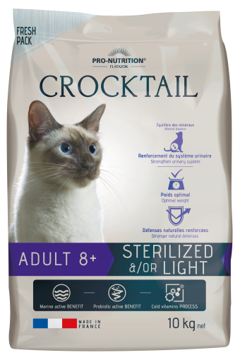 Crocktail ADULT 8+ STERILIZED &/OR LIGHT Пълноценна храна за кастрирани котки над 8 години 10 kg