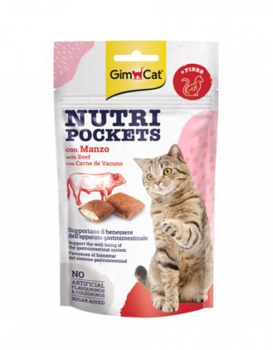 GimCat Nutri Pockets – Хрупкави джобчета с говеждо + фибри, 60 г
