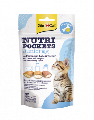 GimCat Nutri Pockets – Хрупкави джобчета JUNIOR mix, със сирене, мляко и йогурт + калций, 60 г