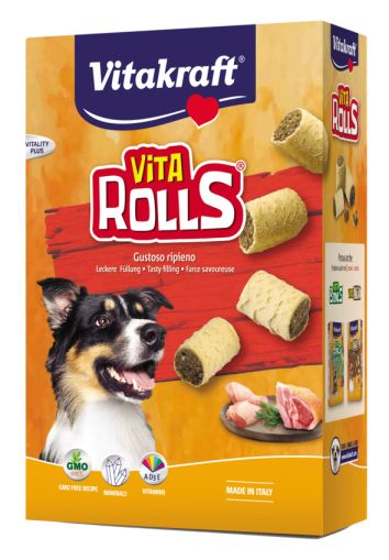 ViTA RollS® – бисквити с вкусен пълнеж Допълваща храна за кучета. Рецепта без ГМО! С добавени минерали и витамини А, D3 и Е.  За повече жизненост!
