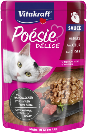 Паучове за котки - вкусен сос с истински парченца от сърца 85 г - Vitakraft POESIE Pouch