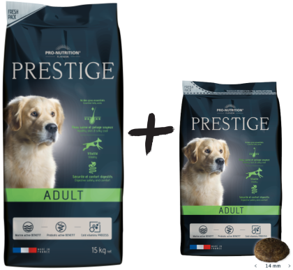 Prestige Adult Пълноценна храна за пораснали кучета от всички породи 15+3 кг подарък