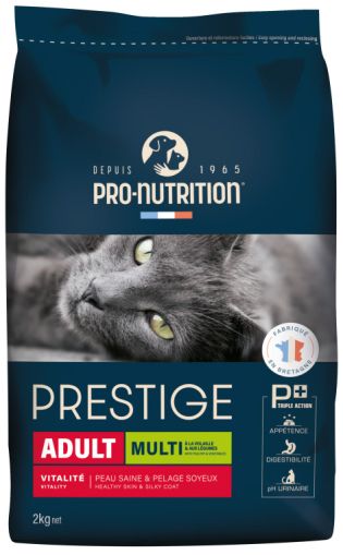 PRESTIGE CAT ADULT MULTI С ПTИЧЕ И ЗЕЛЕНЧУЦИ 2 kg - Пълноценна храна за пораснали котки. Произведена във Франция.