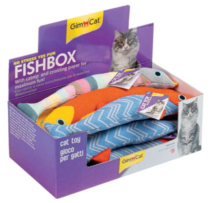 Gimcat® FISH BOX Играчка за котка - шумоляща плюшена риба с котешка трева 1 бр.