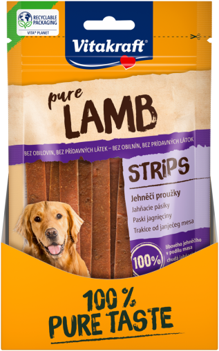 Лакомства за кучета - Vitakraft ® Pure  LAMB Strips - Ленти от АГНЕШКО месо,  100% АГНЕШКО в съдържанието на месо