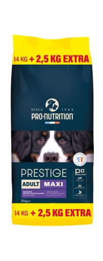 PRESTIGE DOG ADULT MAXI 14 kg + 2,5 kg гратис - Пълноценна храна за пораснали кучета от едри породи. Произведена във Франция.