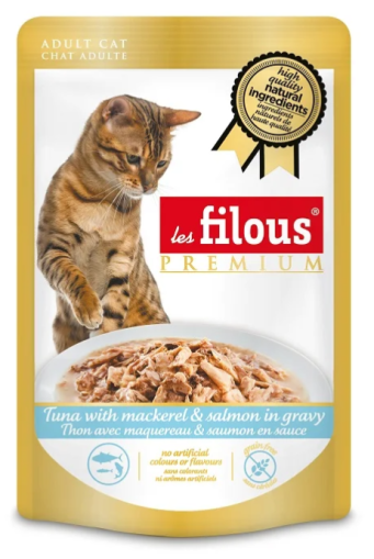 les filous® premium – Пауч за котки Риба тон с късчета Скумрия и Сьомга в сос