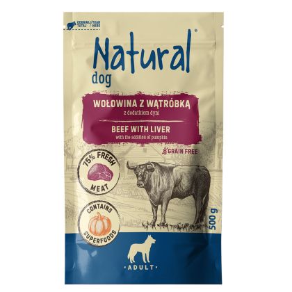 NATURAL пауч за куче с ГОВЕЖДО, ДРОБ И ТИКВА, 500 г