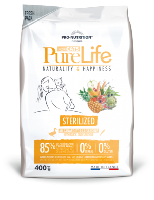 Pure Life Cat STERILIZED С ПАТЕШКО И САРДИНИ 400 g - без зърнени храни, 85% протеини от животински произход