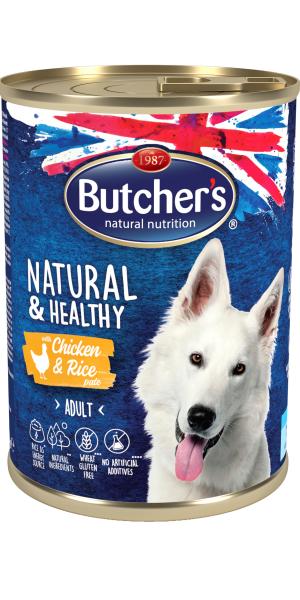 Butcher's Natural &amp; Healthy Pate 390г - Пастет за кучета с пилешко и ориз