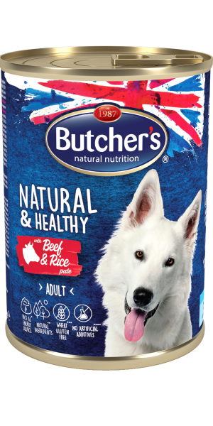Butcher's Natural &amp; Healthy Pate 390г - Пастет за кучета с говеждо и ориз