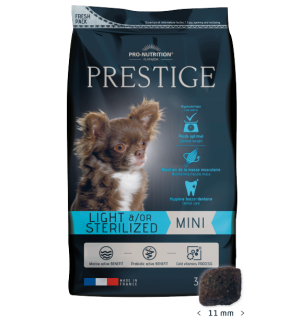 Prestige ADULT MINI LIGHT &/OR STERILIZED  Пълноценна храна за кучета от дребни породи със склонност към напълняване и/или кастрирани кучета  3 kg