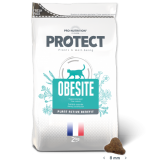 Пълноценна диетична храна за котки с наднормено тегло, 2 кг - Pro-Nutrition Flatazor Protect Obesite - ниска калоричност, гарантирано засищане на глада, 69% протеини от животински произход! 2 kg