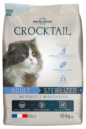 Crocktail ADULT STERILIZED with chicken Пълноценна храна за кастрирани котки С ПИЛЕШКО 10 kg
