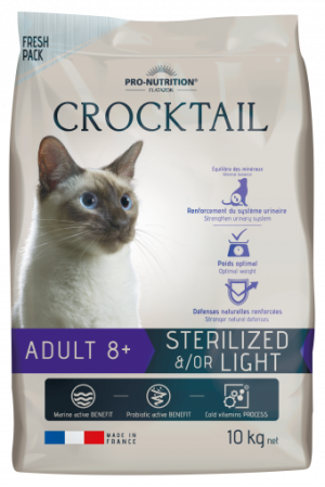 Crocktail ADULT 8+ STERILIZED &/OR LIGHT Пълноценна храна за кастрирани котки над 8 години 10 kg