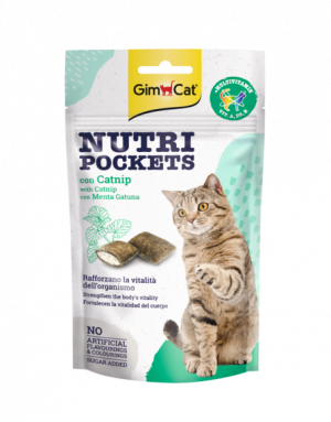 GimCat Nutri Pockets – Хрупкави джобчета с котешка трева (коча билка) + витамини, 60 г