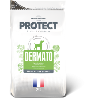 Pro-Nutrition Flatazor PROTECT DOG Dermato 2 kg - Пълноценна храна за кучета със специфични хранителни потребности: дерматологични нарушения, чувствителни към храната. Укрепва здравето на кожата, 65% животински протеини. Хипоарергенна