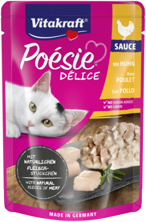 Паучове за котки - вкусен сос с истински парченца пилешко месо 85 г - Vitakraft POESIE Pouch