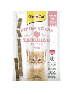 Лакомства за котки - GimCat KittenSticks - Саламена пръчица за малки котенца с пуйка и калций 3 бр.